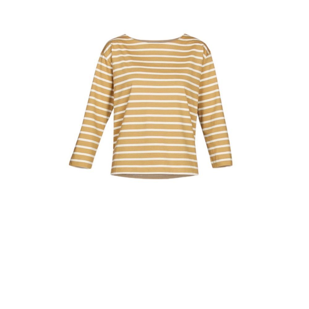 Free Assembly Women's Sailor T-Shirt SZ L Tan/White Stripe Quarter Length Sleeve - Picture 3 of 12